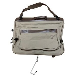 VTG Eddie Bauer X Ford Tan Canvas Leather Fold Over Garment Bag Travel Suit